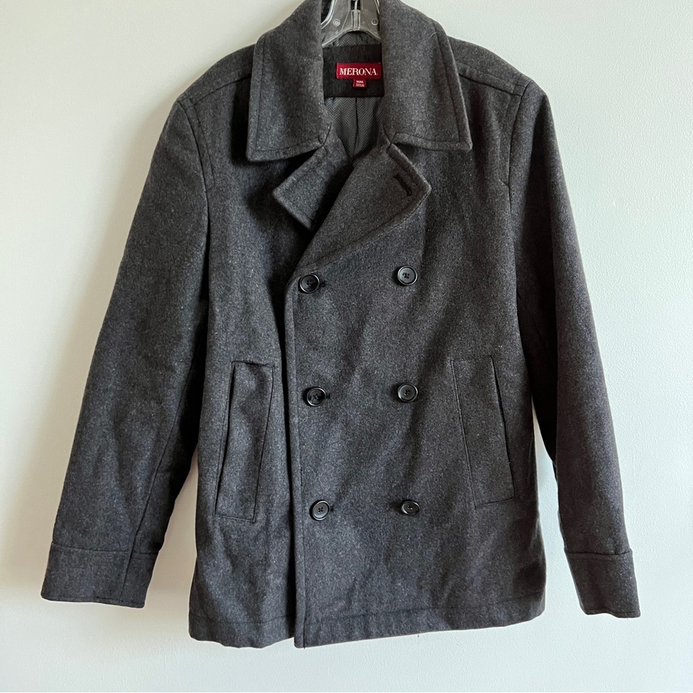 Merona Men’s Grey Wool Peacoat Size Medium